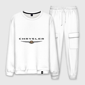 Мужской костюм хлопок с принтом Chrysler logo в городе Новоалтайск, 100% хлопок | на свитшоте круглая горловина, мягкая резинка по низу. Брюки заужены к низу, на них два вида карманов: два “обычных” по бокам и два объемных, с клапанами, расположенные ниже линии бедра. Брюки с мягкой трикотажной резинкой на поясе и по низу штанин. В поясе для дополнительного комфорта — широкие завязки | Тематика изображения на принте: chrysler | автомобиль chrysler | автомобиль краислер | краислер | логотип chrysler | логотип краислер