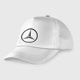 Детская кепка тракер с принтом Mercedes-Benz logo в городе Новоалтайск, Козырек - 100% хлопок. Кепка - 100% полиэстер, Задняя часть - сетка | универсальный размер, пластиковая застёжка | mercedes | mercedes benz | логотип mercedes | логотип mercedes benz | логотип мерседерс бенс | мерен | мерседерс | мерседерс бенс