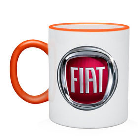 Кружка двухцветная с принтом FIAT logo в городе Новоалтайск, керамика | объем — 330 мл, диаметр — 80 мм. Цветная ручка и кайма сверху, в некоторых цветах — вся внутренняя часть | Тематика изображения на принте: fiat | автомобиль фиат | логотип fiat | логотип фиат | фиат