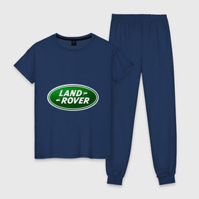 Женская пижама хлопок с принтом Logo Land Rover в городе Новоалтайск, 100% хлопок | брюки и футболка прямого кроя, без карманов, на брюках мягкая резинка на поясе и по низу штанин | land rove | автомобиль land rove | автомобиль ланд ровер | ланд ровер