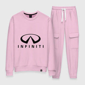 Женский костюм хлопок с принтом Infiniti logo в городе Новоалтайск, 100% хлопок | на свитшоте круглая горловина, мягкая резинка по низу. Брюки заужены к низу, на них два вида карманов: два 