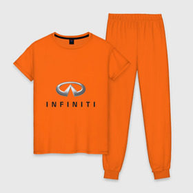 Женская пижама хлопок с принтом Logo Infiniti в городе Новоалтайск, 100% хлопок | брюки и футболка прямого кроя, без карманов, на брюках мягкая резинка на поясе и по низу штанин | infiniti автомобиль | автомобиль инфинити | инфинити | логотип infiniti | логотип инфинити