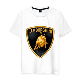 Мужская футболка хлопок с принтом Lamborghini logo в городе Новоалтайск, 100% хлопок | прямой крой, круглый вырез горловины, длина до линии бедер, слегка спущенное плечо. | Тематика изображения на принте: lamborghini | автомобиль lamborghini | ламборджини | ламборджини автомобиль | логотип lamborghini | логотип ламборджини
