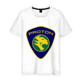 Мужская футболка хлопок с принтом Proton logo в городе Новоалтайск, 100% хлопок | прямой крой, круглый вырез горловины, длина до линии бедер, слегка спущенное плечо. | Тематика изображения на принте: proton | автобренды | автолюбителям | бренд | для автовладельцев | для автолюбителей | логотип | протон