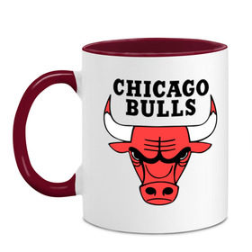 Кружка двухцветная с принтом Chicago bulls logo в городе Новоалтайск, керамика | объем — 330 мл, диаметр — 80 мм. Цветная ручка и кайма сверху, в некоторых цветах — вся внутренняя часть | chicago bulls | newtop | swag | swag style | toplanding | одежда сваг | сваг | сваг стиль | свег | свог | свэг | чикаго булз
