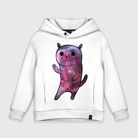 Детское худи Oversize хлопок с принтом Galaxy cat в городе Новоалтайск, френч-терри — 70% хлопок, 30% полиэстер. Мягкий теплый начес внутри —100% хлопок | боковые карманы, эластичные манжеты и нижняя кромка, капюшон на магнитной кнопке | Тематика изображения на принте: galaxy cat | интернет приколы | космическая кошка | космическая тема | космос | котенок | котик