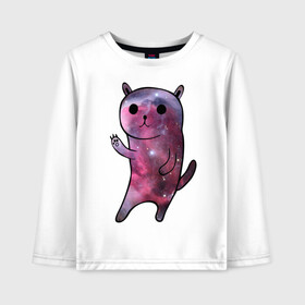 Детский лонгслив хлопок с принтом Galaxy cat в городе Новоалтайск, 100% хлопок | круглый вырез горловины, полуприлегающий силуэт, длина до линии бедер | galaxy cat | интернет приколы | космическая кошка | космическая тема | космос | котенок | котик