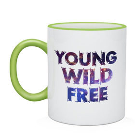 Кружка двухцветная с принтом Young wild free в городе Новоалтайск, керамика | объем — 330 мл, диаметр — 80 мм. Цветная ручка и кайма сверху, в некоторых цветах — вся внутренняя часть | young wild free | интернет приколы | космическая тема | космос