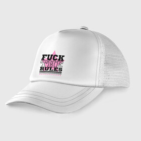 Детская кепка тракер с принтом Fuck the rules в городе Новоалтайск, Козырек - 100% хлопок. Кепка - 100% полиэстер, Задняя часть - сетка | универсальный размер, пластиковая застёжка | swag | swag style | одежда сваг | сваг | сваг стиль | свег | свог | свэг