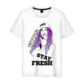 Мужская футболка хлопок с принтом Kids stay fresh в городе Новоалтайск, 100% хлопок | прямой крой, круглый вырез горловины, длина до линии бедер, слегка спущенное плечо. | Тематика изображения на принте: swag | swag style | одежда сваг | сваг | сваг стиль | свег | свог | свэг