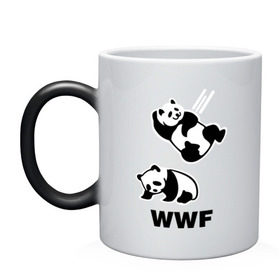 Кружка хамелеон с принтом Панда WWF Wrestling Challenge в городе Новоалтайск, керамика | меняет цвет при нагревании, емкость 330 мл | панда