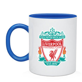 Кружка двухцветная с принтом Liverpool logo в городе Новоалтайск, керамика | объем — 330 мл, диаметр — 80 мм. Цветная ручка и кайма сверху, в некоторых цветах — вся внутренняя часть | Тематика изображения на принте: ливерпуль