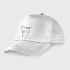 Детская кепка тракер с принтом PrincesS picture в городе Новоалтайск, Козырек - 100% хлопок. Кепка - 100% полиэстер, Задняя часть - сетка | универсальный размер, пластиковая застёжка | princess | девушкам | для девушек | корона | подарок девушке