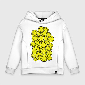 Детское худи Oversize хлопок с принтом Nirvana Smiles в городе Новоалтайск, френч-терри — 70% хлопок, 30% полиэстер. Мягкий теплый начес внутри —100% хлопок | боковые карманы, эластичные манжеты и нижняя кромка, капюшон на магнитной кнопке | Тематика изображения на принте: nirvana | nirvana smiles | нирвана | нирвана смайлы