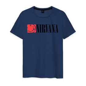 Мужская футболка хлопок с принтом Nirvana Smile в городе Новоалтайск, 100% хлопок | прямой крой, круглый вырез горловины, длина до линии бедер, слегка спущенное плечо. | Тематика изображения на принте: nirvana | nirvana smile | нирвана | нирвана smile | нирвана смайл