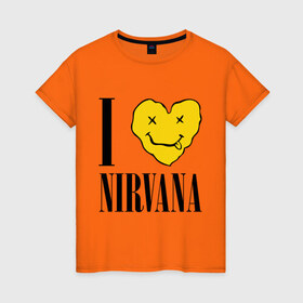 Женская футболка хлопок с принтом I love Nirvana в городе Новоалтайск, 100% хлопок | прямой крой, круглый вырез горловины, длина до линии бедер, слегка спущенное плечо | i love nirvana | nirvana | нирвана | я люблю нирвану