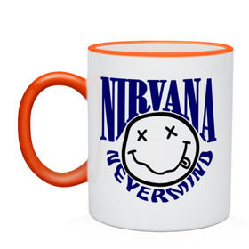 Кружка двухцветная с принтом Nevermind Nirvana в городе Новоалтайск, керамика | объем — 330 мл, диаметр — 80 мм. Цветная ручка и кайма сверху, в некоторых цветах — вся внутренняя часть | kurt kobain | nirvana | курт кобейн | музыкальные группы | нирвана | рок группы