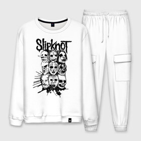 Мужской костюм хлопок с принтом Slipknot black and white в городе Новоалтайск, 100% хлопок | на свитшоте круглая горловина, мягкая резинка по низу. Брюки заужены к низу, на них два вида карманов: два “обычных” по бокам и два объемных, с клапанами, расположенные ниже линии бедра. Брюки с мягкой трикотажной резинкой на поясе и по низу штанин. В поясе для дополнительного комфорта — широкие завязки | media | metall | punk | rock | slipknot | метал | металл | нью метал | панк | панк рок | рок | слипкнот