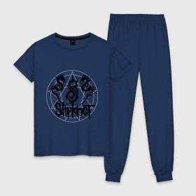 Женская пижама хлопок с принтом Slipknot dragons logo в городе Новоалтайск, 100% хлопок | брюки и футболка прямого кроя, без карманов, на брюках мягкая резинка на поясе и по низу штанин | metall | punk | rock | slipknot | метал | металл | нью метал | панк | панк рок | рок | слипкнот