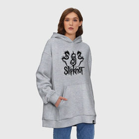 Худи SuperOversize хлопок с принтом Slipknot dragons logo в городе Новоалтайск, 70% хлопок, 30% полиэстер, мягкий начес внутри | карман-кенгуру, эластичная резинка на манжетах и по нижней кромке, двухслойный капюшон
 | metall | punk | rock | slipknot | метал | металл | нью метал | панк | панк рок | рок | слипкнот