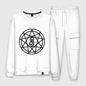 Мужской костюм хлопок с принтом Slipknot logo в городе Новоалтайск, 100% хлопок | на свитшоте круглая горловина, мягкая резинка по низу. Брюки заужены к низу, на них два вида карманов: два “обычных” по бокам и два объемных, с клапанами, расположенные ниже линии бедра. Брюки с мягкой трикотажной резинкой на поясе и по низу штанин. В поясе для дополнительного комфорта — широкие завязки | metall | punk | rock | slipknot | метал | металл | нью метал | панк | панк рок | рок | слипкнот