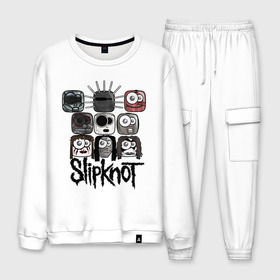 Мужской костюм хлопок с принтом Slipknot masks в городе Новоалтайск, 100% хлопок | на свитшоте круглая горловина, мягкая резинка по низу. Брюки заужены к низу, на них два вида карманов: два “обычных” по бокам и два объемных, с клапанами, расположенные ниже линии бедра. Брюки с мягкой трикотажной резинкой на поясе и по низу штанин. В поясе для дополнительного комфорта — широкие завязки | metall | метал | металл | нью метал | слипкнот
