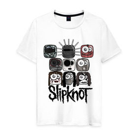 Мужская футболка хлопок с принтом Slipknot masks в городе Новоалтайск, 100% хлопок | прямой крой, круглый вырез горловины, длина до линии бедер, слегка спущенное плечо. | Тематика изображения на принте: metall | метал | металл | нью метал | слипкнот