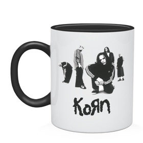 Кружка двухцветная с принтом Korn 5 в городе Новоалтайск, керамика | объем — 330 мл, диаметр — 80 мм. Цветная ручка и кайма сверху, в некоторых цветах — вся внутренняя часть | corn | корн | метал | металика | панк рок | рок