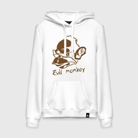 Женская толстовка хлопок с принтом Evil monkey (злая обезьяна) в городе Новоалтайск, френч-терри, мягкий теплый начес внутри (100% хлопок) | карман-кенгуру, эластичные манжеты и нижняя кромка, капюшон с подкладом и шнурком | Тематика изображения на принте: monkey | животные | мартышка | обезьяна
