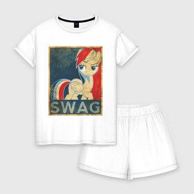 Женская пижама с шортиками хлопок с принтом Rainbow Dash SWAG в городе Новоалтайск, 100% хлопок | футболка прямого кроя, шорты свободные с широкой мягкой резинкой | swag | пони | радуга | сваг | свог | свэг