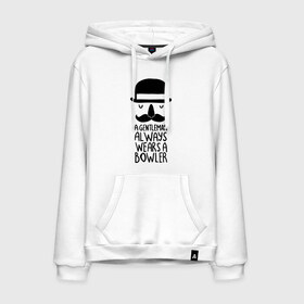 Мужская толстовка хлопок с принтом Gentleman wears bowler в городе Новоалтайск, френч-терри, мягкий теплый начес внутри (100% хлопок) | карман-кенгуру, эластичные манжеты и нижняя кромка, капюшон с подкладом и шнурком | джентльмен | джентльмен всгда носит усы | усы | шляпа
