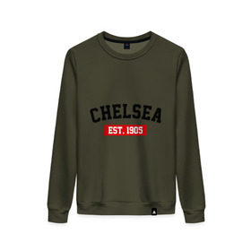 Женский свитшот хлопок с принтом FC Chelsea Est. 1905 в городе Новоалтайск, 100% хлопок | прямой крой, круглый вырез, на манжетах и по низу широкая трикотажная резинка  | chelsea | fc chelsea | fc chelsea est 1905 | фк chelsea | фк челси | челси
