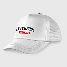 Детская кепка тракер с принтом FC Liverpool Est 1892 в городе Новоалтайск, Козырек - 100% хлопок. Кепка - 100% полиэстер, Задняя часть - сетка | универсальный размер, пластиковая застёжка | Тематика изображения на принте: ливерпуль