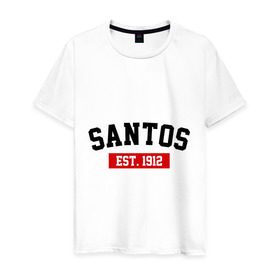 Мужская футболка хлопок с принтом FC Santos Est. 1912 в городе Новоалтайск, 100% хлопок | прямой крой, круглый вырез горловины, длина до линии бедер, слегка спущенное плечо. | fc santo | santos | сантос | фк сантос