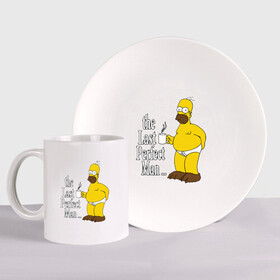 Набор: тарелка + кружка с принтом Homer (The Last Perfect Man...) в городе Новоалтайск, керамика | Кружка: объем — 330 мл, диаметр — 80 мм. Принт наносится на бока кружки, можно сделать два разных изображения. 
Тарелка: диаметр - 210 мм, диаметр для нанесения принта - 120 мм. | гомер