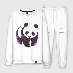 Мужской костюм хлопок с принтом Panda space в городе Новоалтайск, 100% хлопок | на свитшоте круглая горловина, мягкая резинка по низу. Брюки заужены к низу, на них два вида карманов: два “обычных” по бокам и два объемных, с клапанами, расположенные ниже линии бедра. Брюки с мягкой трикотажной резинкой на поясе и по низу штанин. В поясе для дополнительного комфорта — широкие завязки | панда