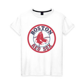 Женская футболка хлопок с принтом Boston Red Sox в городе Новоалтайск, 100% хлопок | прямой крой, круглый вырез горловины, длина до линии бедер, слегка спущенное плечо | baseball | boston red sox | бейсбол | бостон | красные носки | ред сокс | спорт