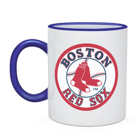 Кружка двухцветная с принтом Boston Red Sox в городе Новоалтайск, керамика | объем — 330 мл, диаметр — 80 мм. Цветная ручка и кайма сверху, в некоторых цветах — вся внутренняя часть | baseball | boston red sox | бейсбол | бостон | красные носки | ред сокс | спорт