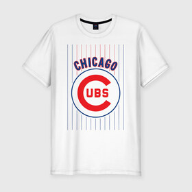 Мужская футболка премиум с принтом Chicago Cubs лого в городе Новоалтайск, 92% хлопок, 8% лайкра | приталенный силуэт, круглый вырез ворота, длина до линии бедра, короткий рукав | Тематика изображения на принте: baseball | chicago cubs bear | бейсбол | спорт | чикаго