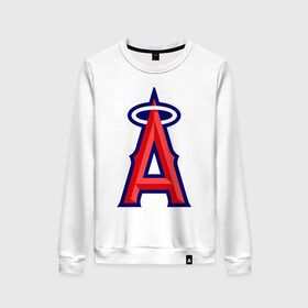 Женский свитшот хлопок с принтом Los Angeles Angels of Anaheim logo в городе Новоалтайск, 100% хлопок | прямой крой, круглый вырез, на манжетах и по низу широкая трикотажная резинка  | baseball | los angeles angels of anaheim | бейсбол | спорт