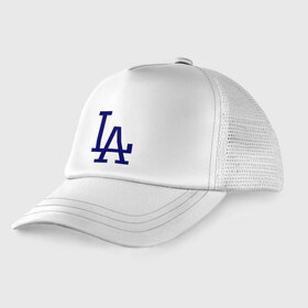 Детская кепка тракер с принтом Los Angeles Dodgers logo в городе Новоалтайск, Козырек - 100% хлопок. Кепка - 100% полиэстер, Задняя часть - сетка | универсальный размер, пластиковая застёжка | baseball | la | los angeles dodgers | бейсбол | лос анджелес доджерс | спорт