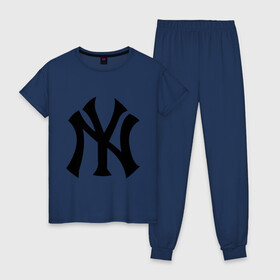 Женская пижама хлопок с принтом New York Yankees в городе Новоалтайск, 100% хлопок | брюки и футболка прямого кроя, без карманов, на брюках мягкая резинка на поясе и по низу штанин | baseball | new york yankees | бейсбол | нью йорк янкиз | спорт | янки