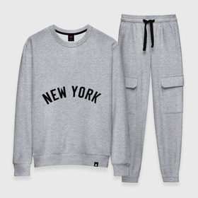 Женский костюм хлопок с принтом New York Yankees logotype в городе Новоалтайск, 100% хлопок | на свитшоте круглая горловина, мягкая резинка по низу. Брюки заужены к низу, на них два вида карманов: два 