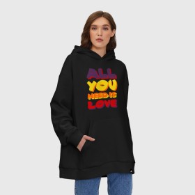 Худи SuperOversize хлопок с принтом All u need is love в городе Новоалтайск, 70% хлопок, 30% полиэстер, мягкий начес внутри | карман-кенгуру, эластичная резинка на манжетах и по нижней кромке, двухслойный капюшон
 | all u need is love | beatles | бителс