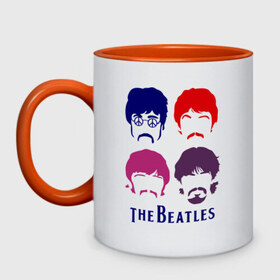 Кружка двухцветная с принтом The Beatles faces в городе Новоалтайск, керамика | объем — 330 мл, диаметр — 80 мм. Цветная ручка и кайма сверху, в некоторых цветах — вся внутренняя часть | Тематика изображения на принте: beatles | the beatles | the beatles faces | бителс