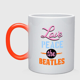 Кружка хамелеон с принтом Love peace the Beatles в городе Новоалтайск, керамика | меняет цвет при нагревании, емкость 330 мл | beatles | love peace the beatles | the beatles | бителс
