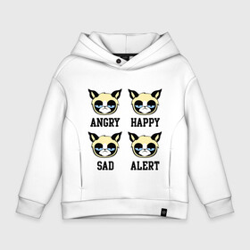 Детское худи Oversize хлопок с принтом Mood Cat в городе Новоалтайск, френч-терри — 70% хлопок, 30% полиэстер. Мягкий теплый начес внутри —100% хлопок | боковые карманы, эластичные манжеты и нижняя кромка, капюшон на магнитной кнопке | alert | angry | happy | mood cat | sad