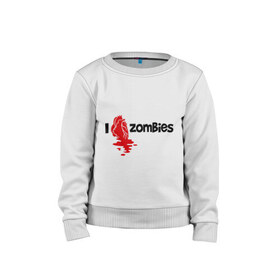 Детский свитшот хлопок с принтом i love zombies(я люблю зомби) в городе Новоалтайск, 100% хлопок | круглый вырез горловины, эластичные манжеты, пояс и воротник | Тематика изображения на принте: зомби