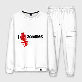 Мужской костюм хлопок с принтом i love zombies(я люблю зомби) в городе Новоалтайск, 100% хлопок | на свитшоте круглая горловина, мягкая резинка по низу. Брюки заужены к низу, на них два вида карманов: два “обычных” по бокам и два объемных, с клапанами, расположенные ниже линии бедра. Брюки с мягкой трикотажной резинкой на поясе и по низу штанин. В поясе для дополнительного комфорта — широкие завязки | зомби