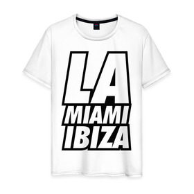 Мужская футболка хлопок с принтом LA Miami Ibiza в городе Новоалтайск, 100% хлопок | прямой крой, круглый вырез горловины, длина до линии бедер, слегка спущенное плечо. | Тематика изображения на принте: 